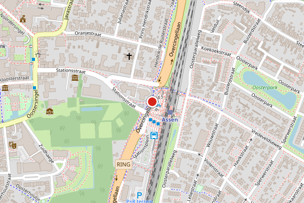 Brandweer-melding op Stationsplein, Assen op 29 juni, kaart-overzicht