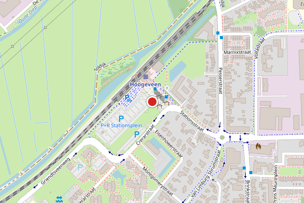Brandweer-melding op Stationsplein, Hoogeveen op 4 juli, kaart-overzicht