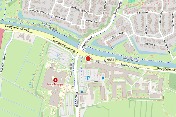 Brandweer-melding op Hoogeveenseweg, Meppel op 22 juli, kaart-overzicht