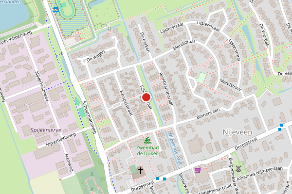 Brandweer-melding op Schoutstraat, Nijeveen op 27 juli, kaart-overzicht