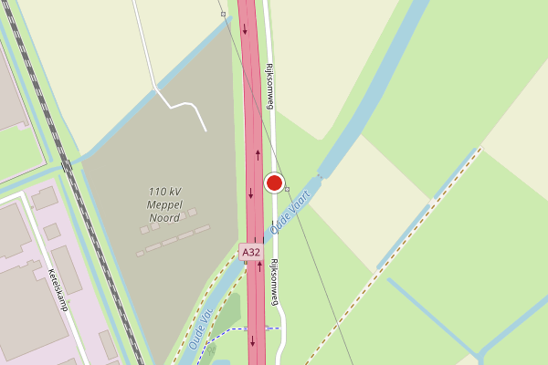 Brandweer-melding op Rijksomweg, Meppel op 27 juli, kaart-overzicht