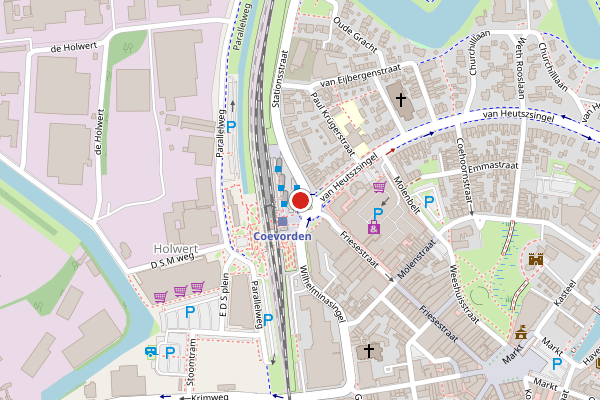 Brandweer-melding op Stationsplein, Coevorden op 8 juli, kaart-overzicht