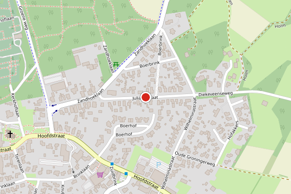 Brandweer-melding op Julianastraat, Westerbork op 13 mei, kaart-overzicht