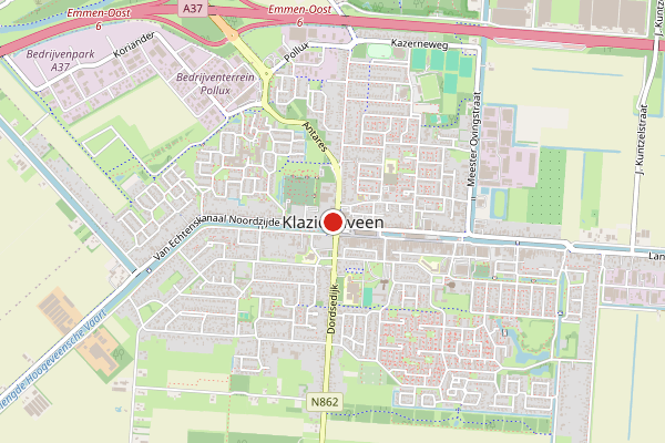 Brandweer-melding op Plecht, Klazienaveen op 9 juni, kaart-overzicht
