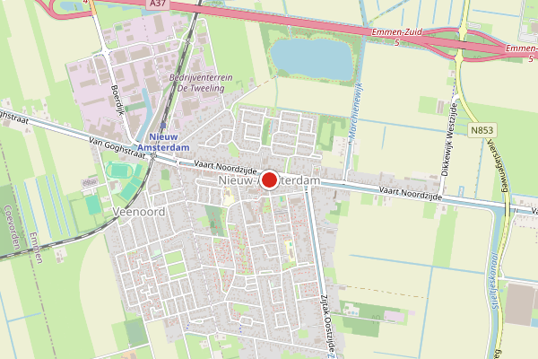 Brandweer-melding op Jachthoorn, Nieuw-Amsterdam op 10 juni, kaart-overzicht