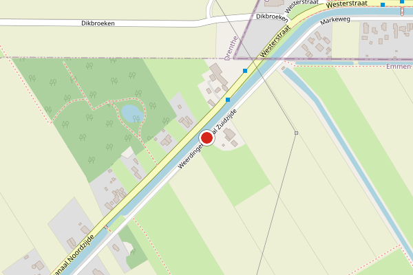 Brandweer-melding op Weerdingerkanaal ZZ, Nieuw-Weerdinge op 20 juni, kaart-overzicht