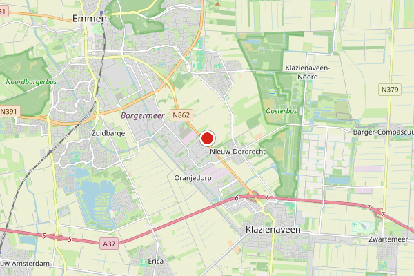 Brandweer-melding op Emmen op 22 juni, kaart-overzicht