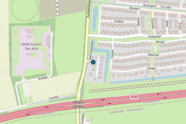 Politie-melding op Zuidwoldigerweg, Hoogeveen op 23 juni, kaart-overzicht