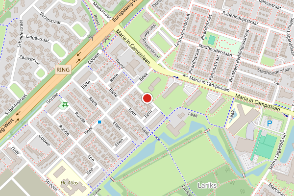Brandweer-melding op Eem, Assen op 26 juni, kaart-overzicht